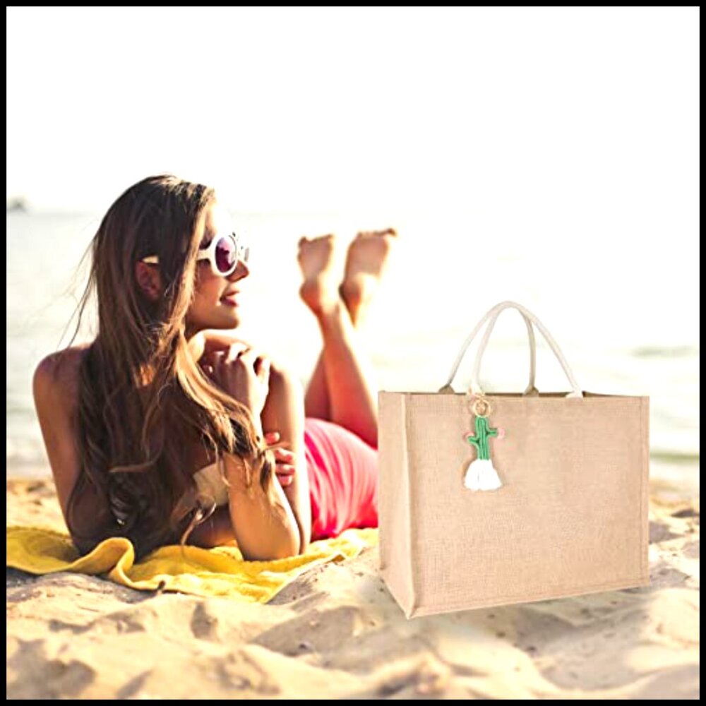 Large Straw Beach Tote Handmade Woven Boho Chic Shoulder Bag Tassel Accent - Picture 2 of 6